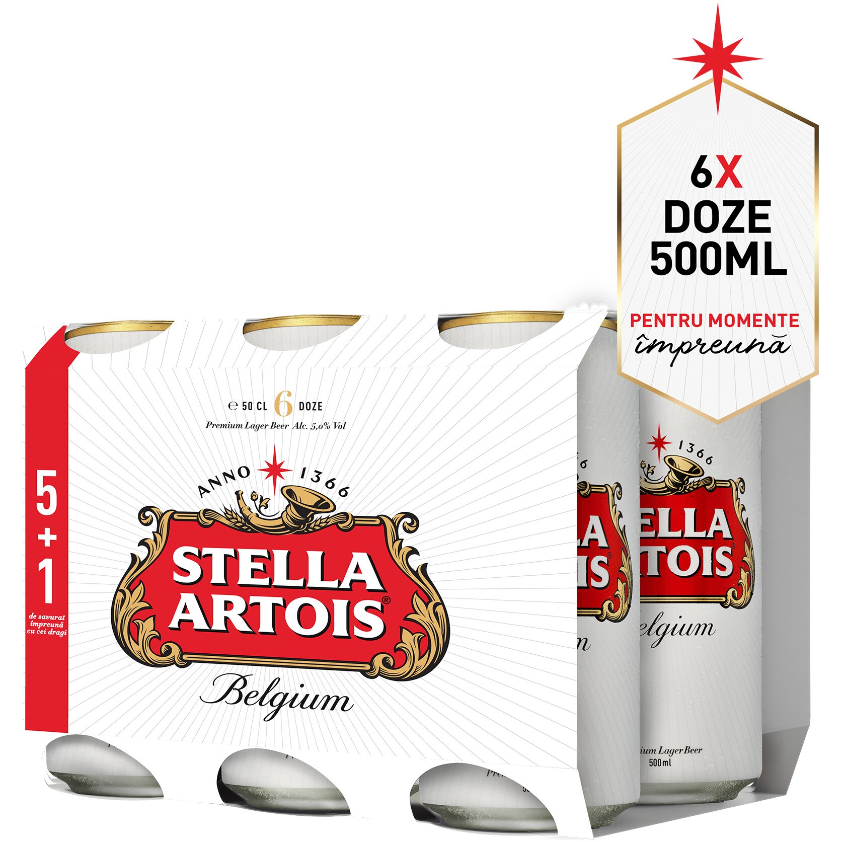 Bere Blonda superioara Stella Artois, Doza, 6X0.5L (5+1)