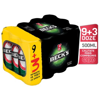 Bere Blonda Beck's, Doza, 12 X 0.5L (9+3) Bere Blonda Beck's, Doza, 12 X 0.5L (9+3)