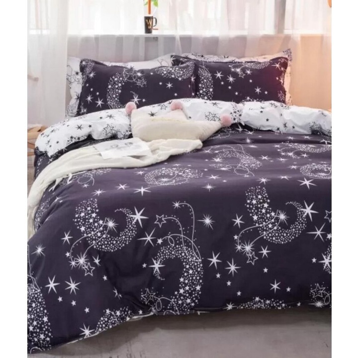 Спален комплект TM Constellations, памучен сатен, 4 части + 2 възглавници и завивка