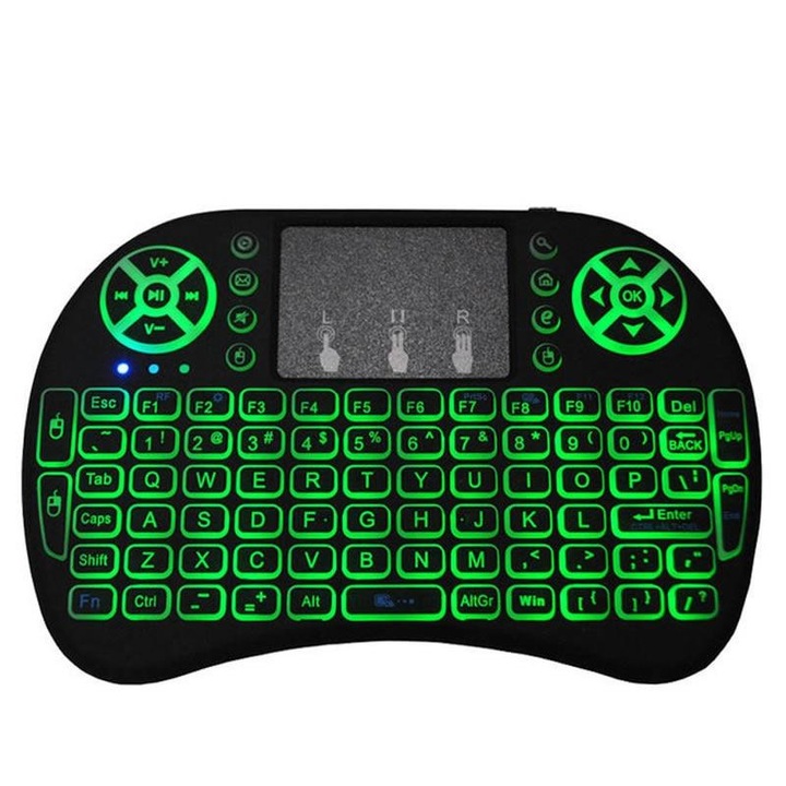 Tastatura cu touchpad Wireless 2.4G Mini 7 culori rainbow Iluminare RGB baterie cu litiu pentru PC Pad Cutie TV PS3