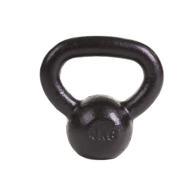 Gantera Kettlebell 4 kg, din fonta, maner in forma triunghiulara, Negru
