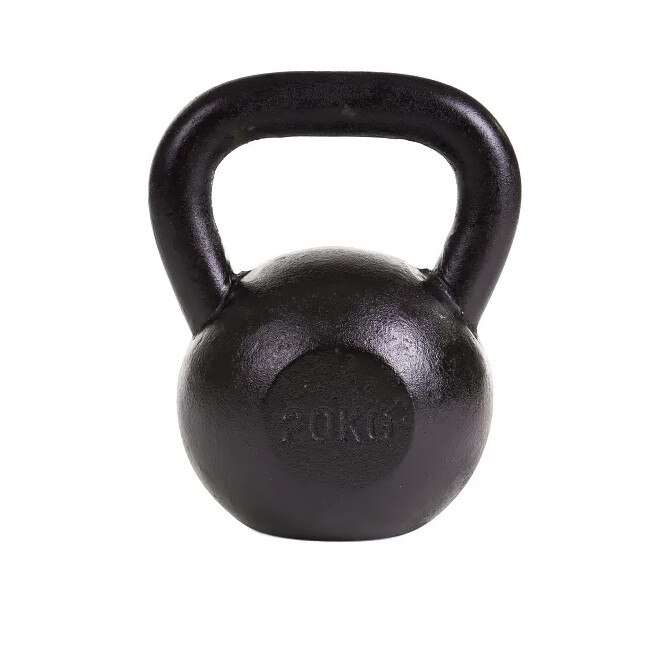 Gantera Kettlebell 20 kg, din fonta, maner in forma triunghiulara, Negru