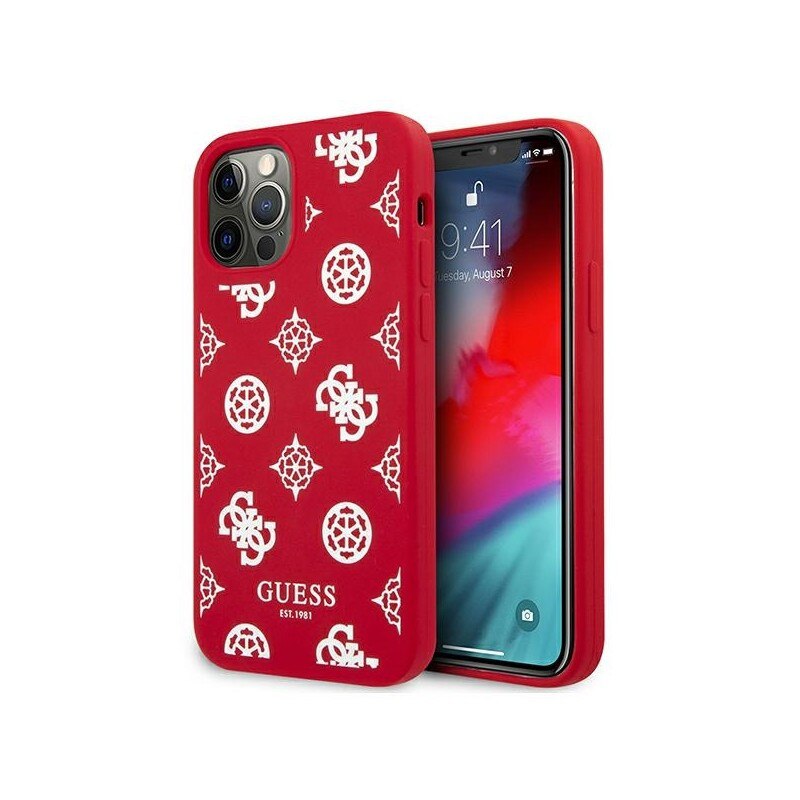 Husa Spate Premium Guess Compatibila Cu iPhone 12 / 12 Pro, Colectia Peony, Silicon Rosu - 4002