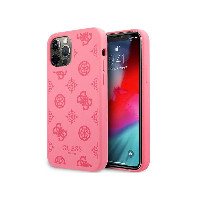 Husa Spate Premium Guess Compatibila Cu iPhone 12 / 12 Pro, Colectia Peony, Silicon Roz - 3975