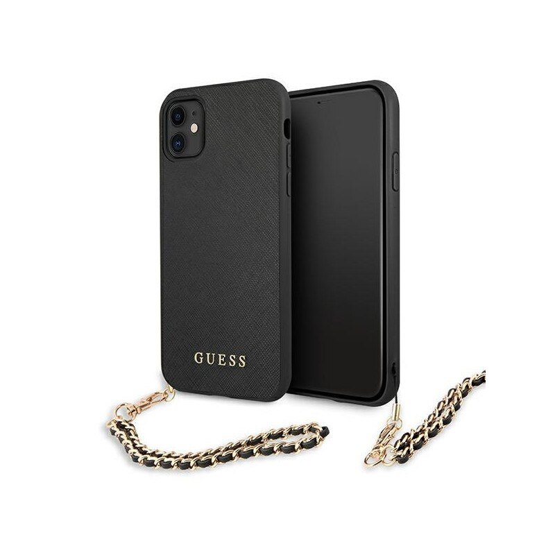 Husa Spate Premium Guess Compatibila Cu iPhone 11, Colectia Saffiano Chain, Negru - 6037