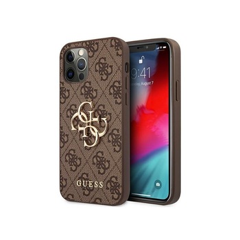 Husa Spate Premium Guess Compatibila Cu iPhone 12 / 12 Pro, Colectia Big Metal Logo, Maro - 4545 Husa Spate Premium Guess Compatibila Cu iPhone 12 / 12 Pro, Colectia Big Metal Logo, Maro - 4545