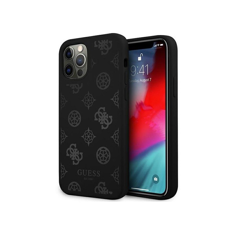 Husa Spate Premium Guess Compatibila Cu iPhone 12 / 12 Pro, Colectia Peony, Silicon Negru - 3944