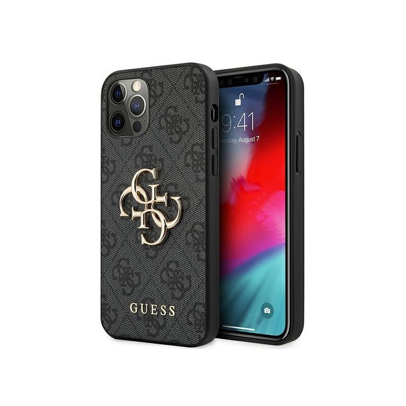 Husa Spate Premium Guess Compatibila Cu iPhone 12 / 12 Pro, Colectia Big Metal Logo, Gri - 4576