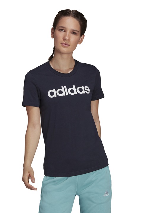 adidas Sportswear, Tricou cu imprimeu logo, Alb/Bleumarin