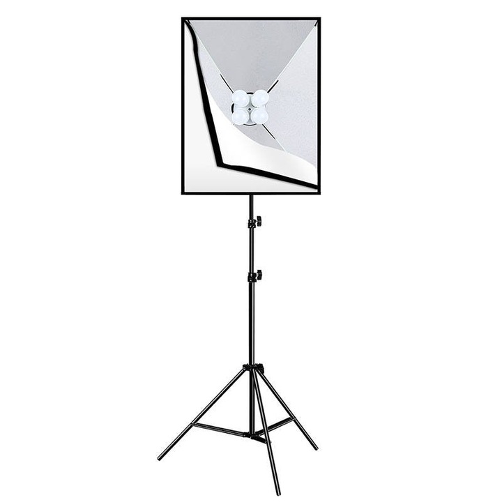 Софтбокс осветителен статив Puluz, PU5071EU, 4 LED, 20 W, 5700K, 50x70 см, Черен