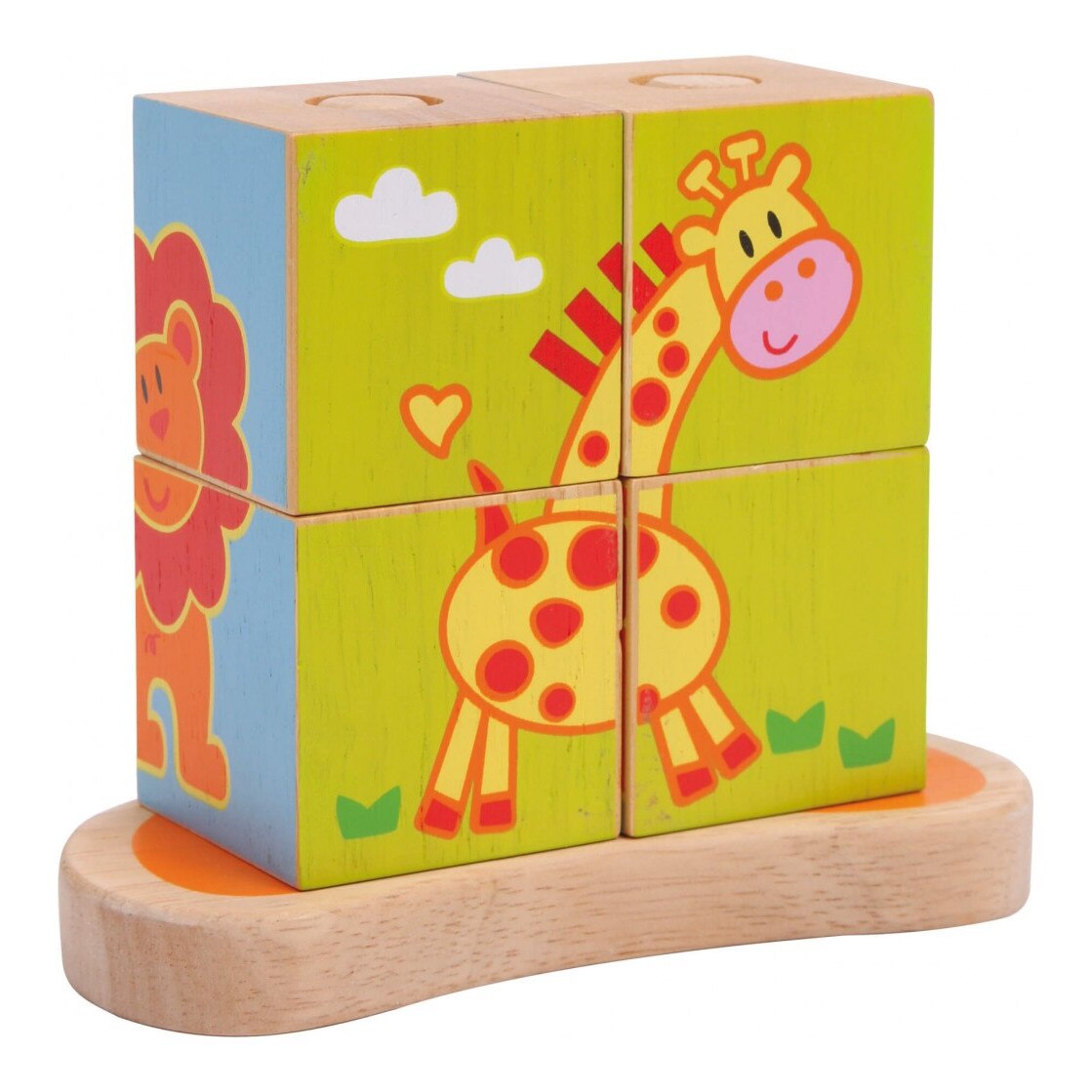 Puzzle cuburi Legler Small Foot, Animale salbatice, 4 piese