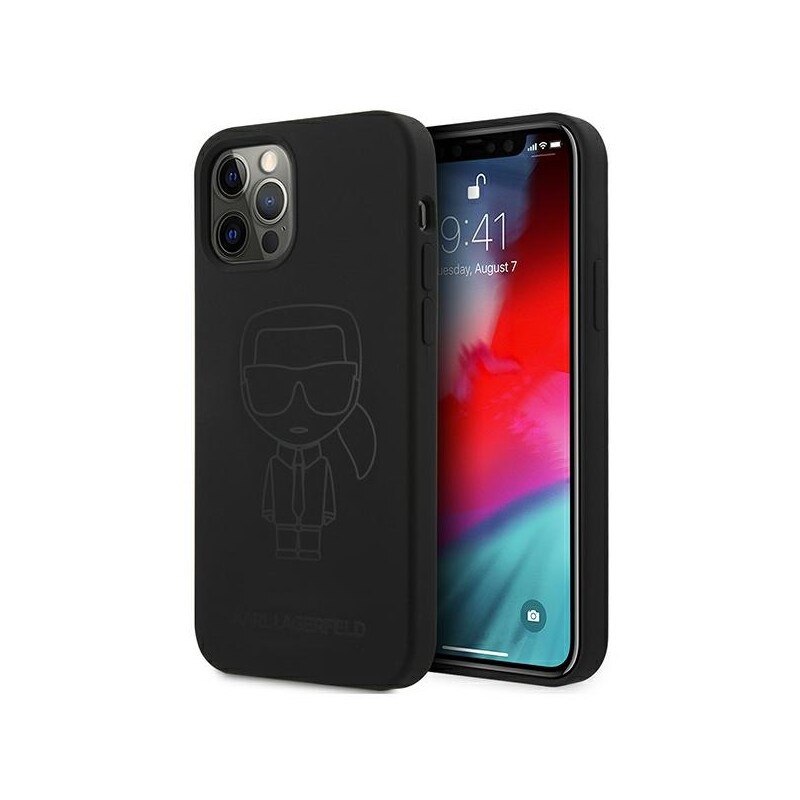 Husa Spate Premium Karl Lagerfeld Compatibila Cu iPhone 12 Pro Max, Colectia Silicon Ikonik Ouline, Negru - 8231