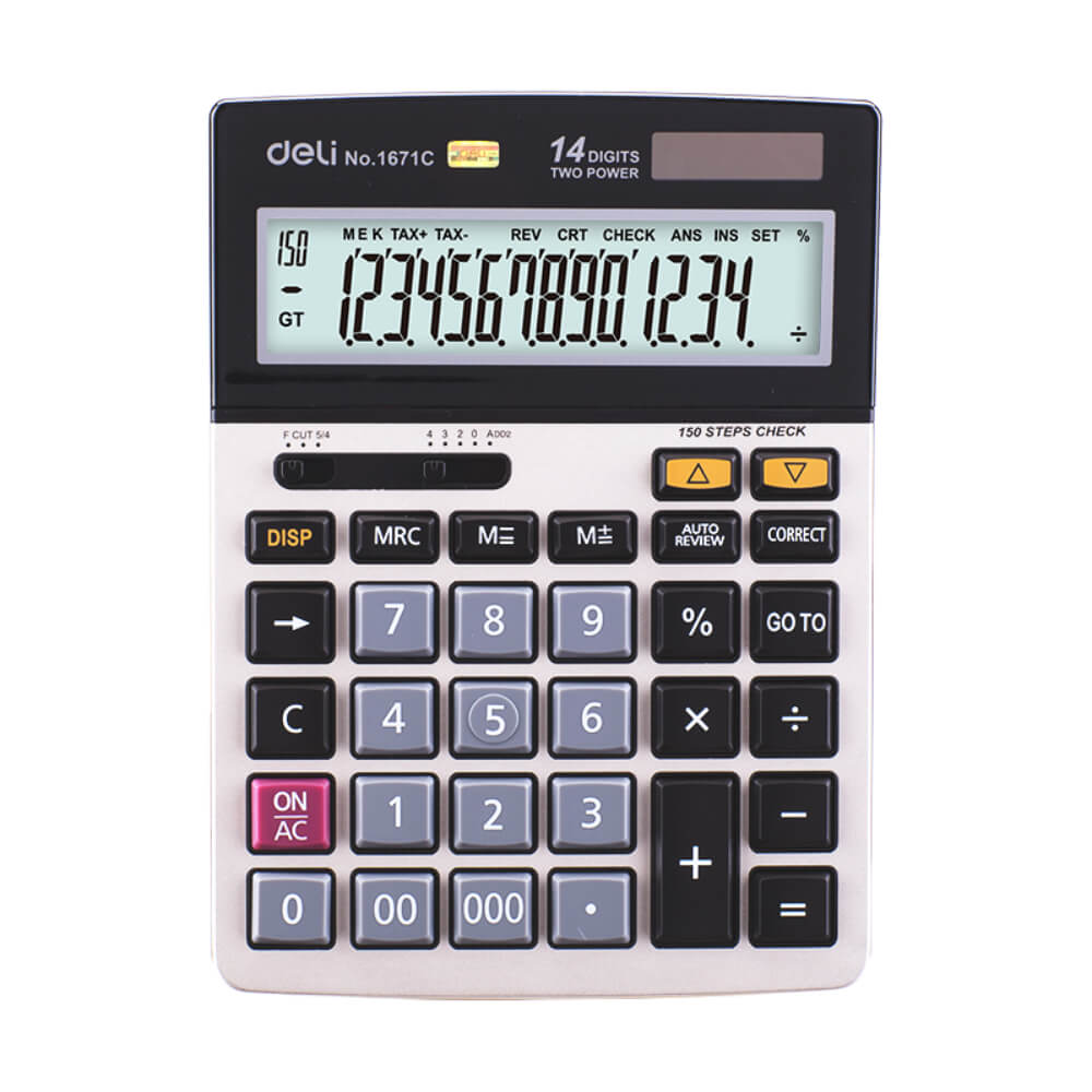 Calculator de Birou Deli 1671, 12 Digits, Gri/Negru, Alimentare Dubla