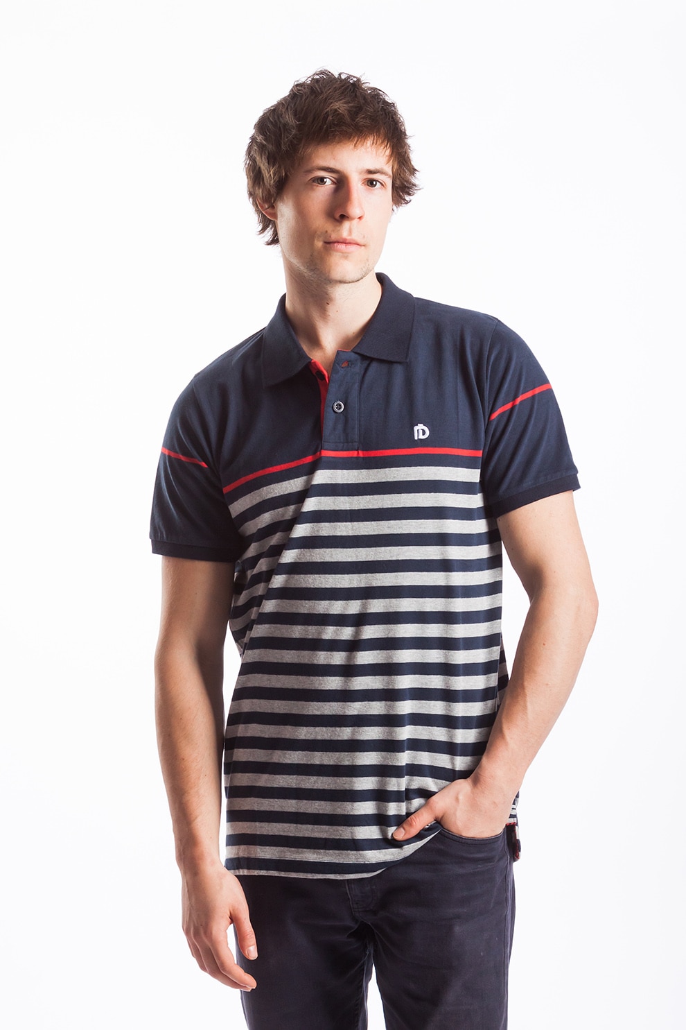 Fundango, Tricou polo regular fit in dungi Helsem, Albastru/Rosu/Alb