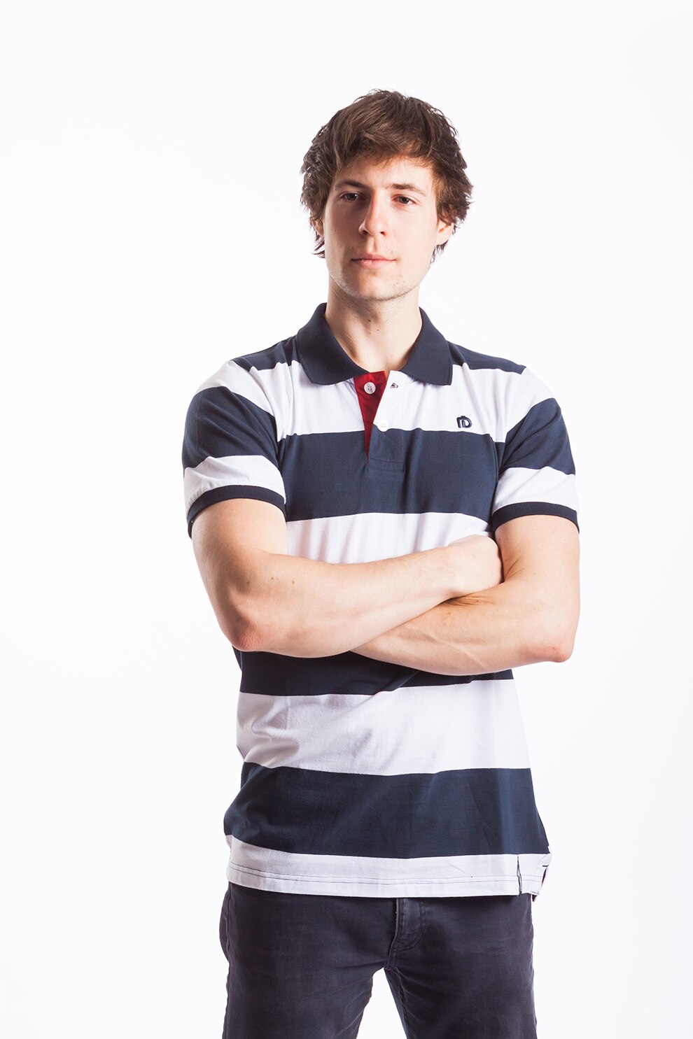 Fundango, Tricou polo regular fit in dungi Helsem, Bleumarin/Alb