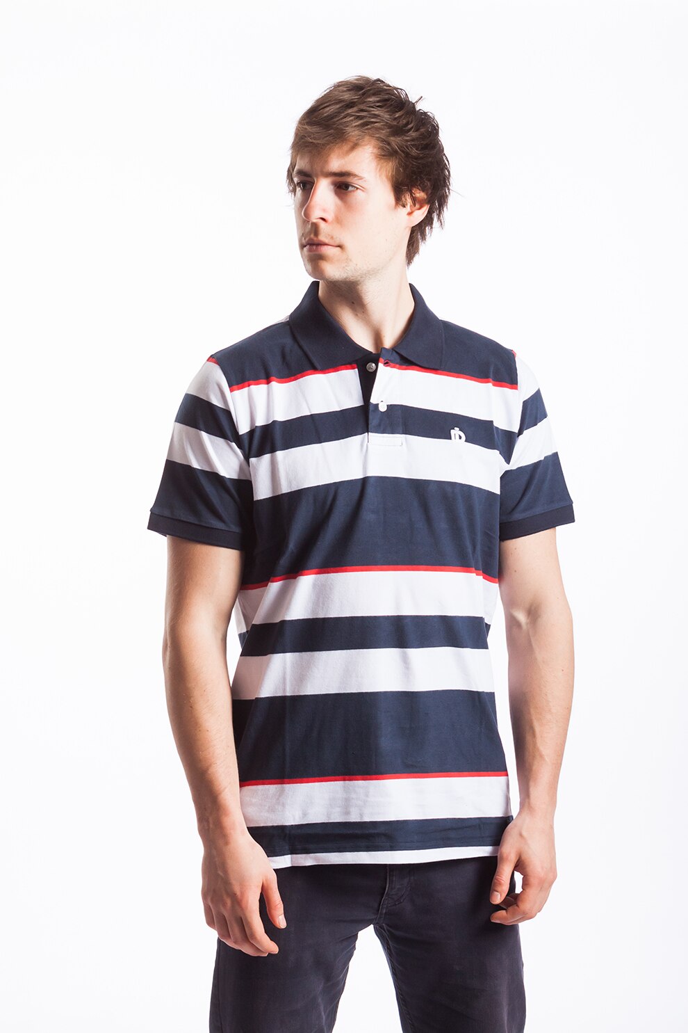 Fundango, Tricou polo regular fit in dungi Helsem, Bleumarin/Rosu/Alb