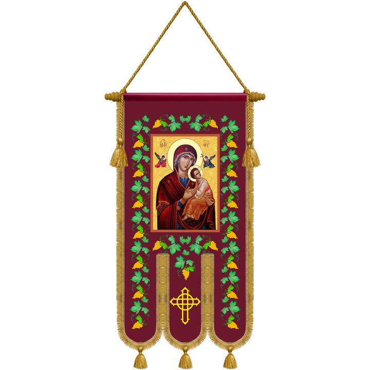 Prapur steag bisericesc cu Maica Domnului si Botezul Domnului 54 x 100 cm