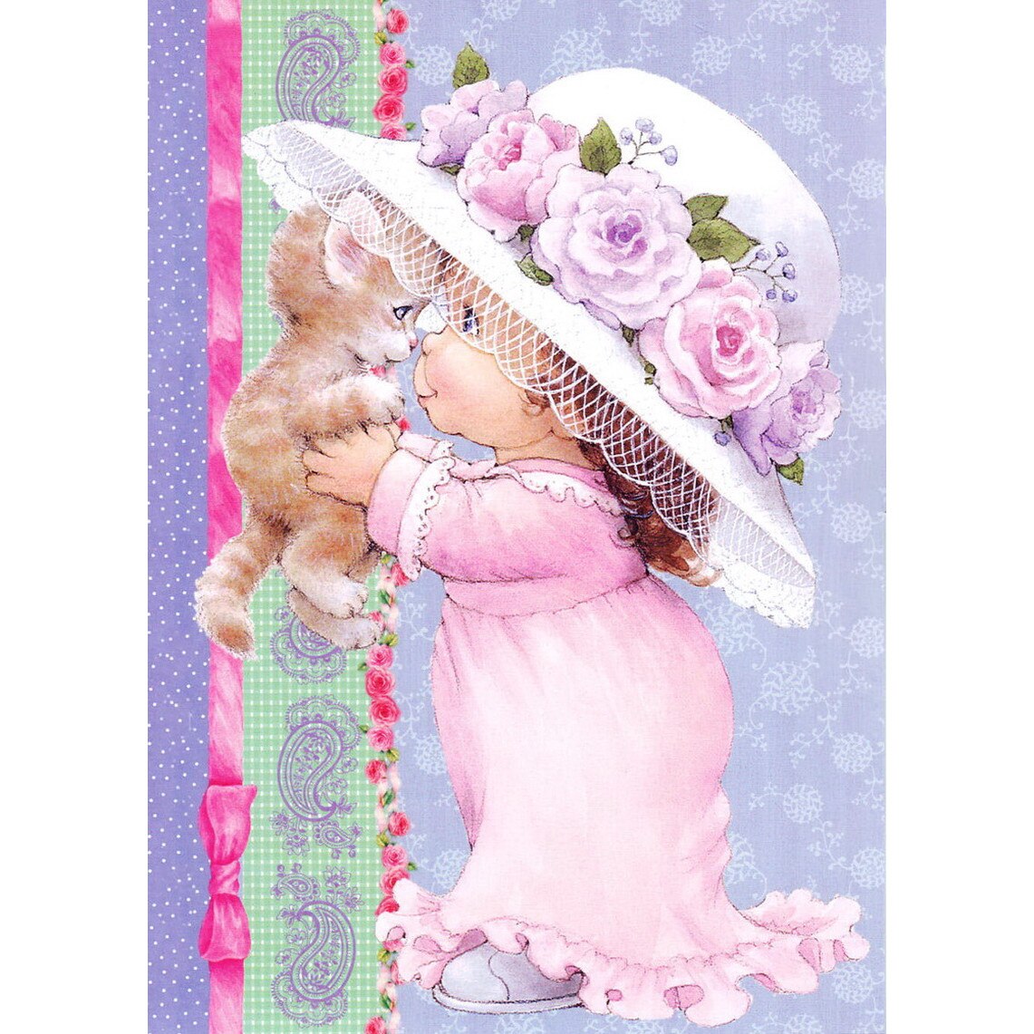 Tablou cu rama de lemn 211, Fetita si pisica, Pictura cu Diamante, Goblen cu pietre 5D, 20 x 30 cm - Krista®