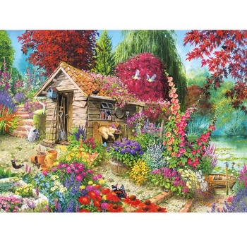 Set pictura Goblen, Tablou cu rama de lemn 024, Coliba printre flori, Pictura cu Diamante, Goblen cu pietre 5D, 40 x 50 cm - Krista® Set pictura Goblen, Tablou cu rama de lemn 024, Coliba printre flori, Pictura cu Diamante, Goblen cu pietre 5D, 40 x 50 cm - Krista®