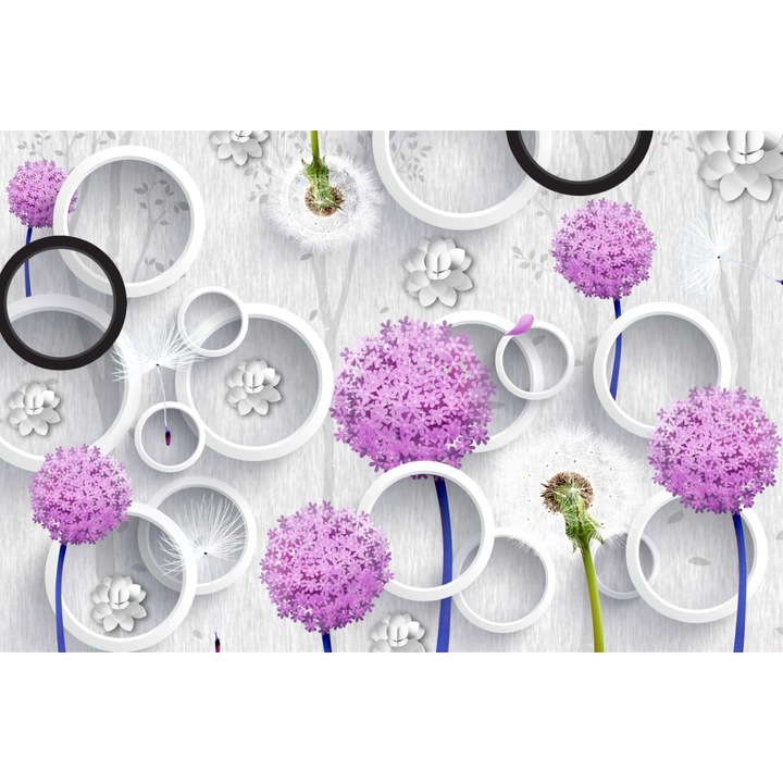 Fototapet Papadii mov si albe, cercuri albe si negre, 250 x 200 cm