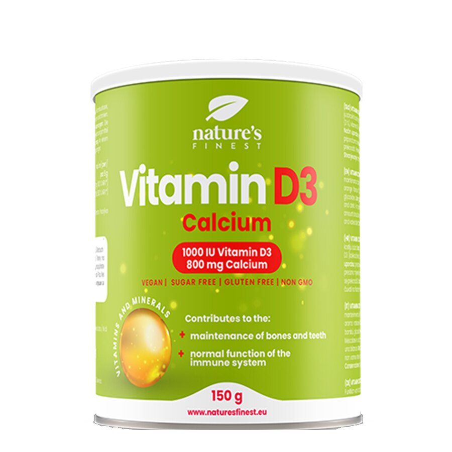 Bautura Nature Finest Vitamina D3 + Calciu pulbere Nutrisslim, 150 grame