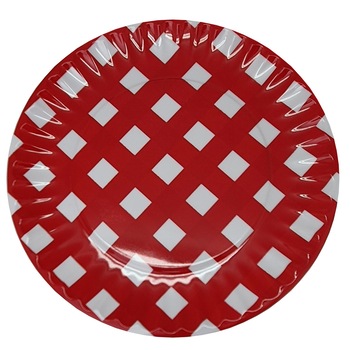 Farfurie Gemma, intinsa, 26 cm, rosu, carouri, 2Stx Farfurie Gemma, intinsa, 26 cm, rosu, carouri, 2Stx