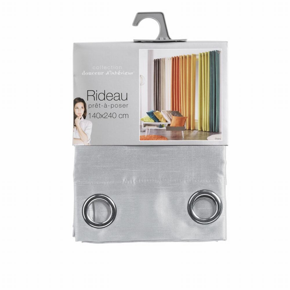 Perdea lucrata pe inele tip capse, 140 x 240 cm, microfibra, alb