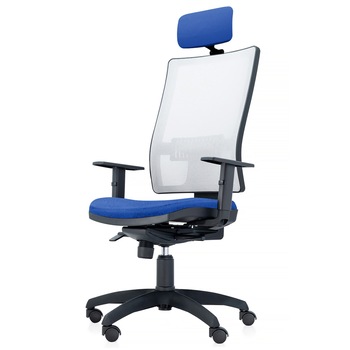 Scaun ergonomic de birou TRAFFIC CHAIRS RONDO, sezut reglabil pe adancime textil ALBASTRU, spatar reglabil pe inaltime mesh ALB Scaun ergonomic de birou TRAFFIC CHAIRS RONDO, sezut reglabil pe adancime textil ALBASTRU, spatar reglabil pe inaltime mesh ALB