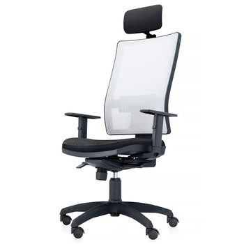 Scaun ergonomic de birou TRAFFIC CHAIRS RONDO, sezut reglabil pe adancime textil NEGRU, spatar reglabil pe inaltime mesh ALB Scaun ergonomic de birou TRAFFIC CHAIRS RONDO, sezut reglabil pe adancime textil NEGRU, spatar reglabil pe inaltime mesh ALB