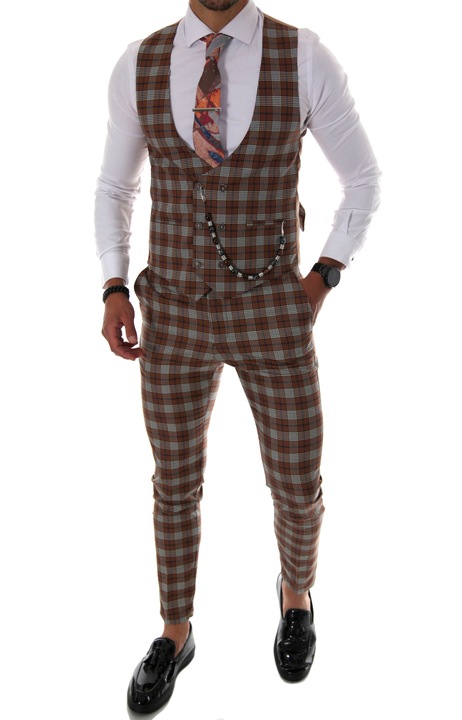 Costum maro, pentru barbati, slim fit, pantaloni, vesta, B4126, Maro