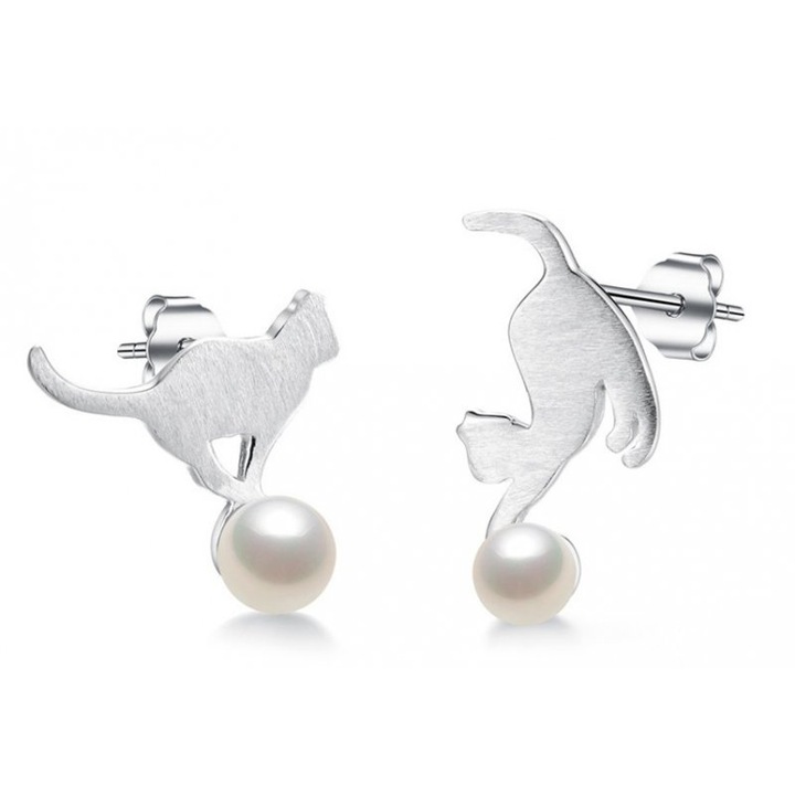 Cercei din Argint Pisica cu Perle