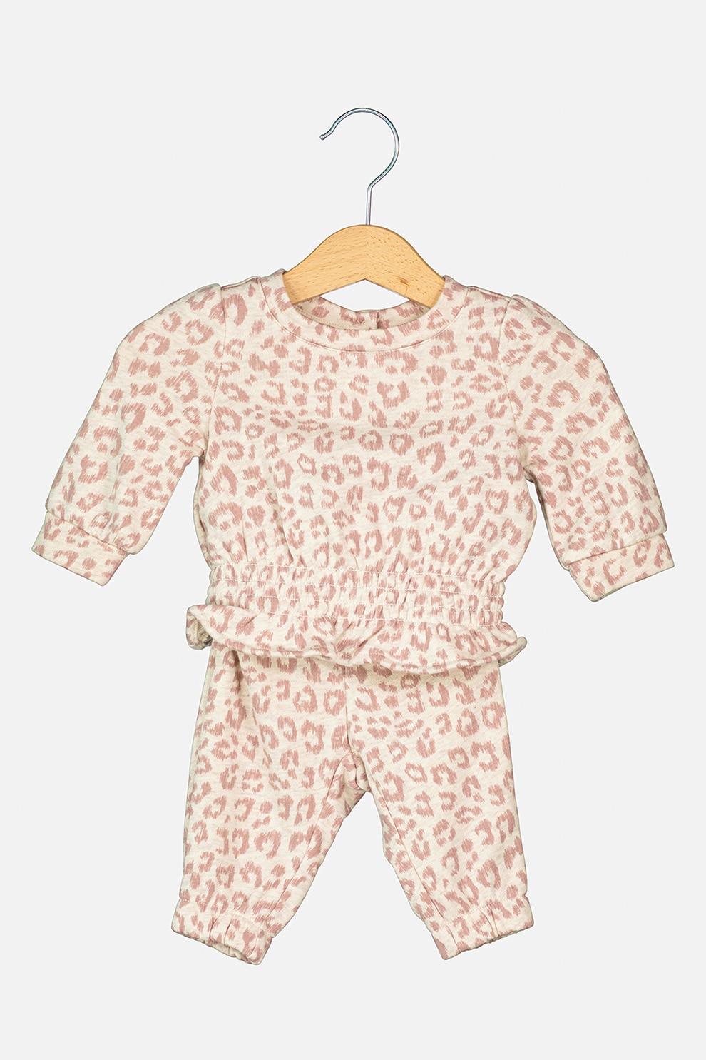 GAP, Set de bluza 2 piese cu animal print si pantaloni Bej/Roz prafuit, Bej/Roz prafuit
