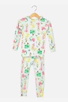 GAP, Pijama de bumbac organic Disney Princesses, Verde pal/Roz/Galben, 80 CM GAP, Pijama de bumbac organic Disney Princesses, Verde pal/Roz/Galben, 80 CM