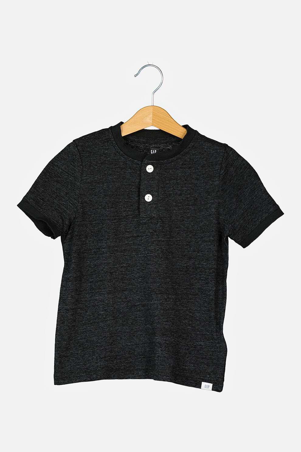 GAP, Tricou cu decolteu henley, Negru melange