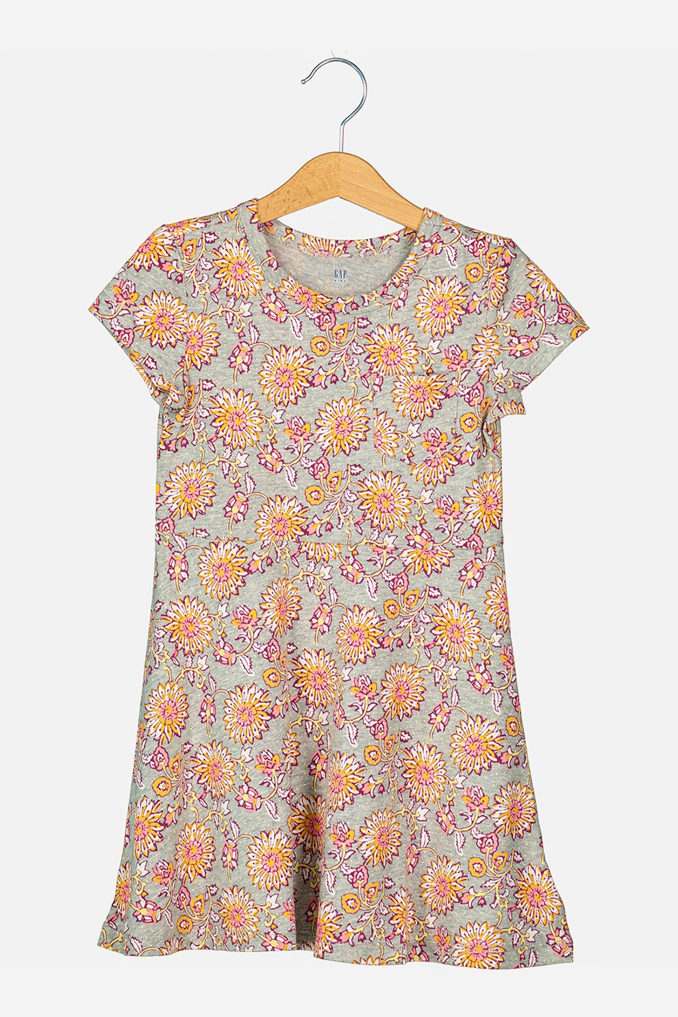 GAP, Rochie cu croiala in A si imprimeu, gri, oranj, roz