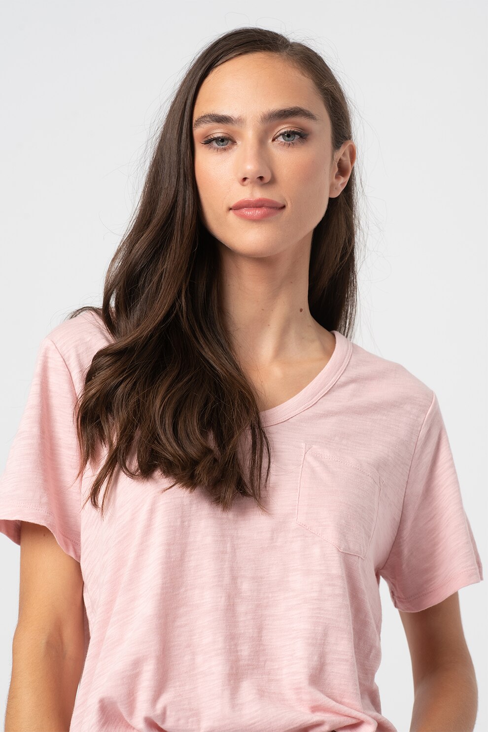 GAP, Tricou cu decolteu in V si cu buzunar pe piept, Piersica