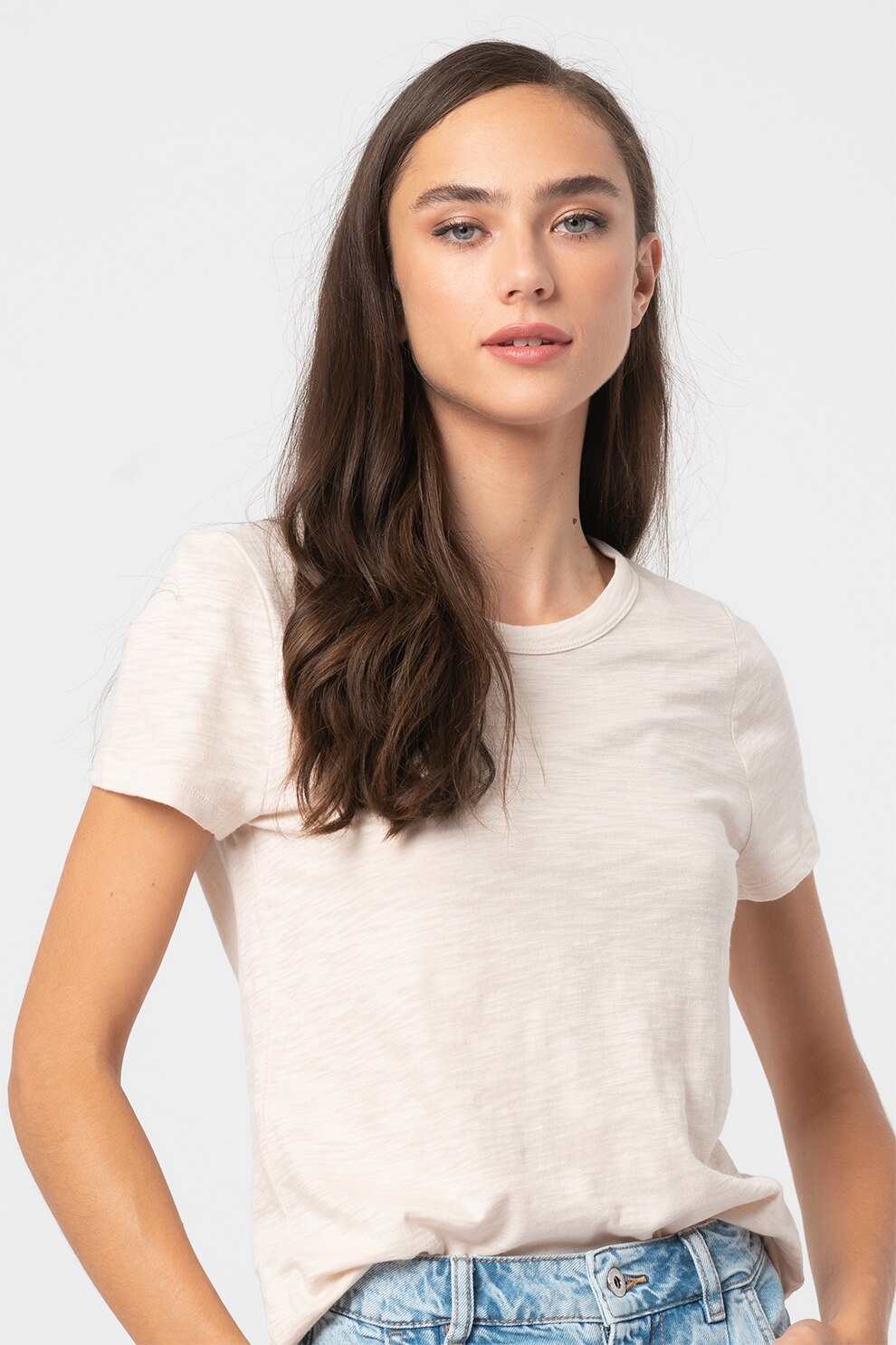 GAP, Tricou din bumbac cu decolteu rotund, Maro nisip