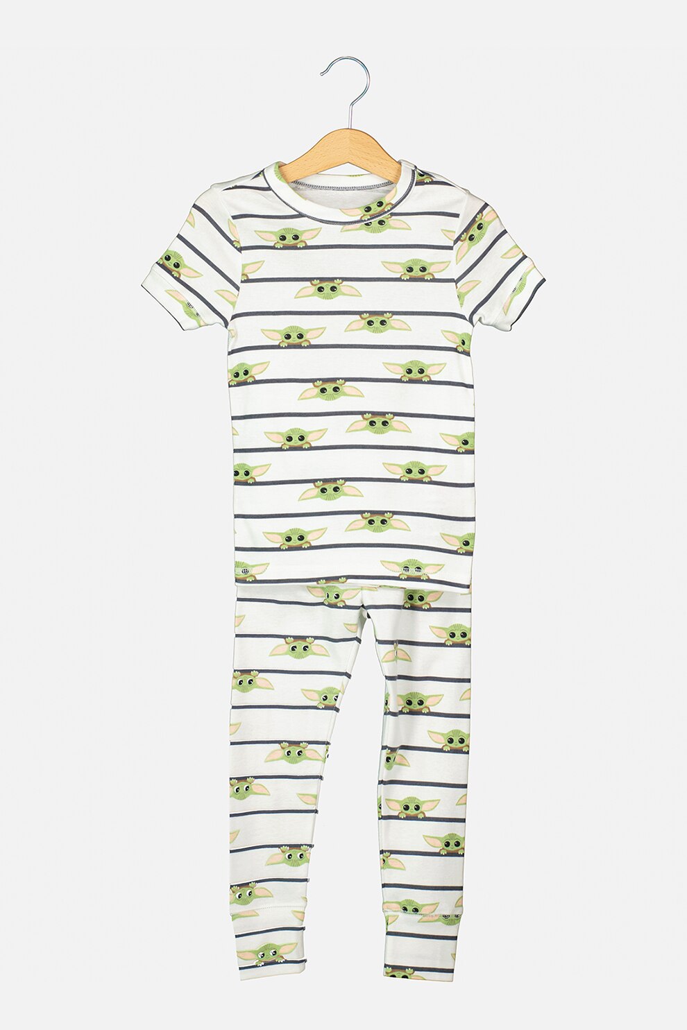 GAP, Pijama de bumbac organic cu imprimeu Star Wars, alb, verde deschis, maro inchis