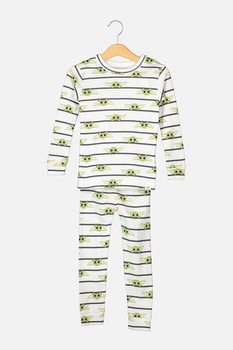 GAP, Pijama de bumbac organic cu imprimeu Star Wars, alb, verde deschis, maro inchis, 80 CM GAP, Pijama de bumbac organic cu imprimeu Star Wars, alb, verde deschis, maro inchis, 80 CM