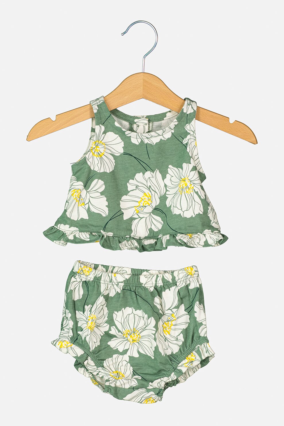 GAP, Set de top de bumbac organic si chiloti, Verde sparanghel/Alb/Galben