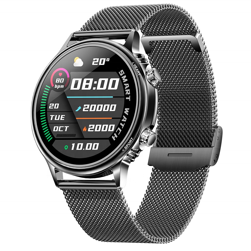 Farrot CF81 Smartwatch, 2021, monitor de ritm cardiac monitor de presiune 1,32-inch 360 * 360 rotund Full HD, functii de fitness, barbati si femei ceas inteligent, inoxidabil negru