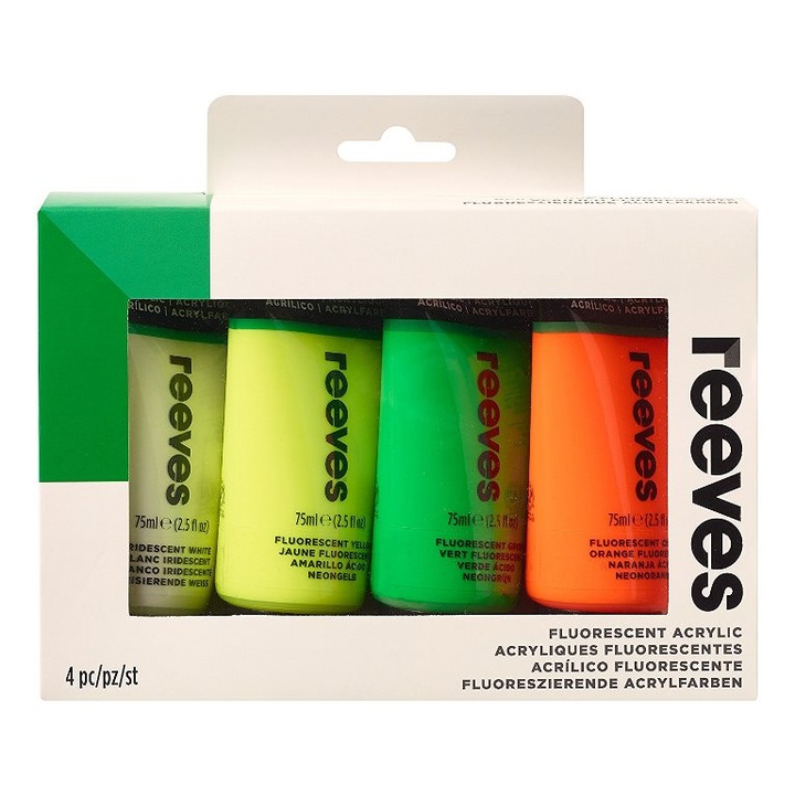 Акрилни бои Reeves, 75мл, 4 цвята, флуоресцентни