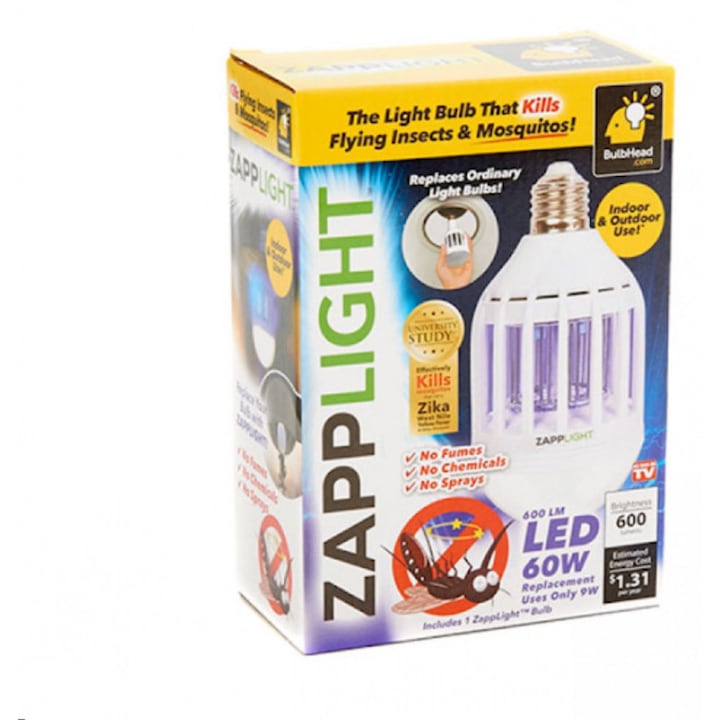 Bec LED antiinsecte cu lampa UV anti-tantari, insecte 600 lm, 60 W