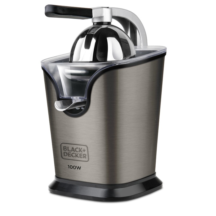 Цитрус преса Black & Decker BXCJ100E, Електрическа, 100 W, Съд за сок 250 мл, Черен/Инокс