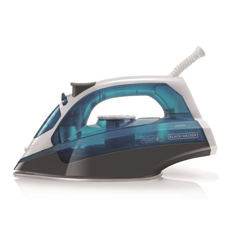 Fier de calcat Black&Decker BXIR2200E, 2200W, recipient apa 280ml, debit de abur continuu 30g/min, jet de abur 120g/min, termostart reglabil, Alb/Albastru