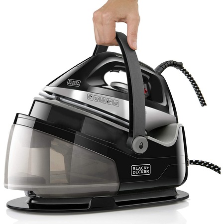 Statie de calcat Black&Decker BXSS2200E, 2400W, rezervor apa 1.4l, debit de abur variabil 45g/min, jet de abur 120g/min, functie anti-calcar, Negru
