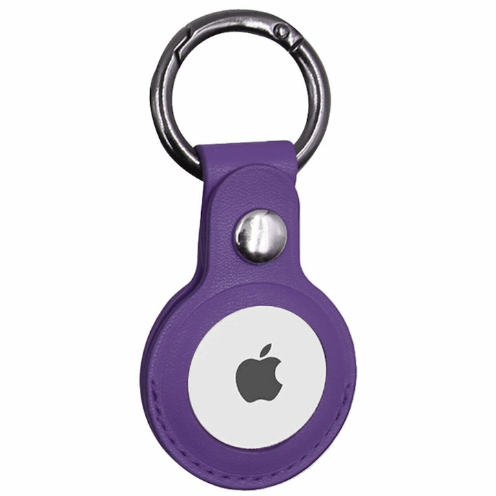 Кожен калъф за Apple AirTag, ключодържател, оптимална защита, лилав