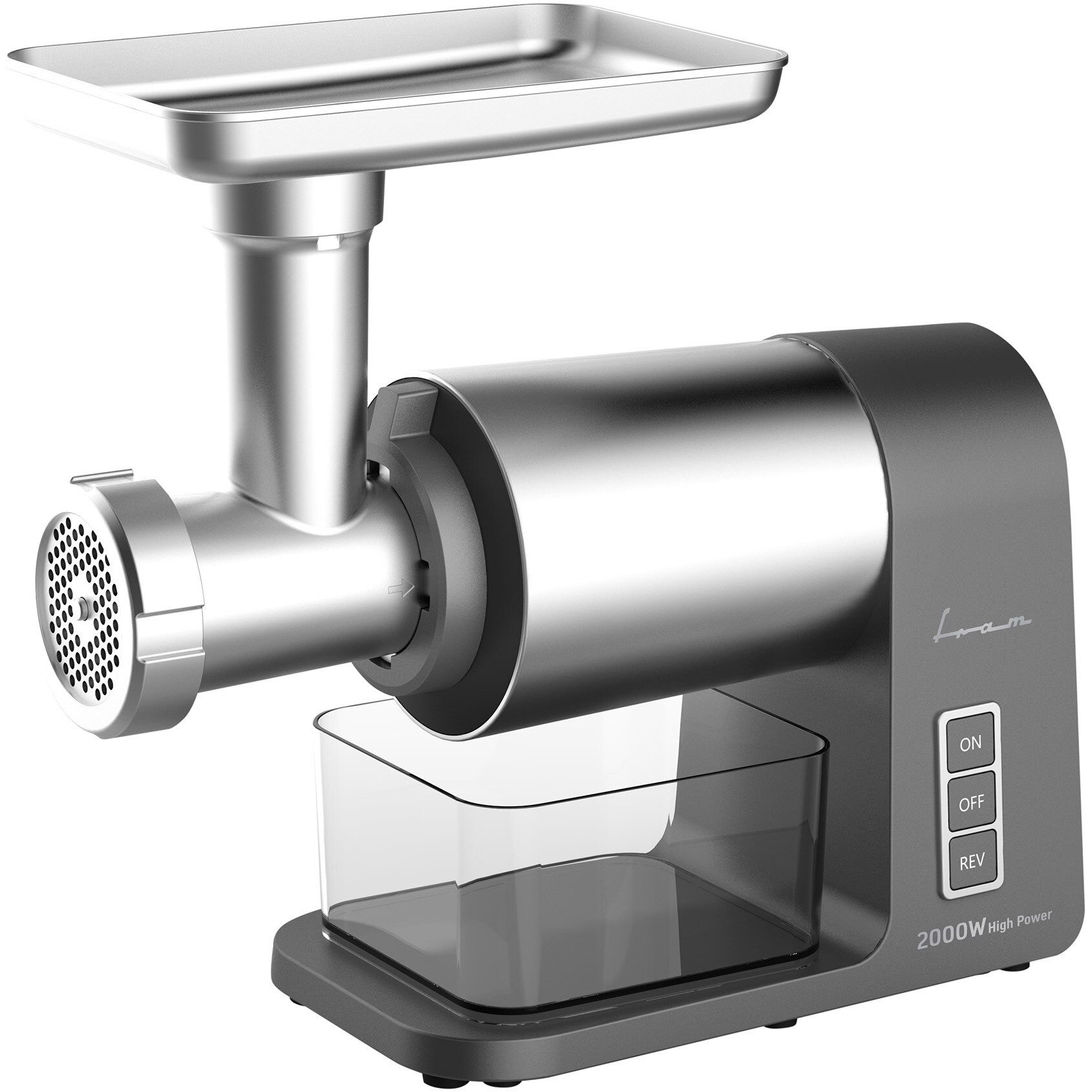 Masina de tocat FRAM FMG-M2000X, 2000W, angrenaje metalice, cutit din inox, 3 site de taiere din inox (3,5,8 mm), accesorii pentru carnati si kibbe, functie “Reverse”, capacitate de tocare: 1.8kg/min, Argintiu