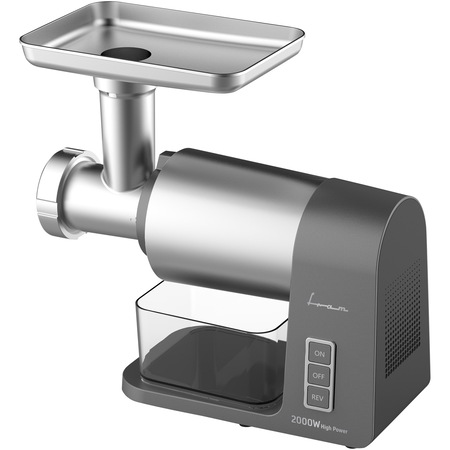 Masina de tocat FRAM FMG-M2000X, 2000W, angrenaje metalice, cutit din inox, 3 site de taiere din inox (3,5,8 mm), accesorii pentru carnati si kibbe, functie “Reverse” , capacitate de tocare: 1.8kg/min, Argintiu