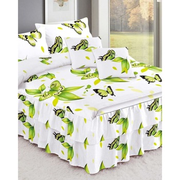 Set Lenjerie Finet Satinat cu Volanase, 6 Piese, Pat 2 Persoane, FNVC-80 Set Lenjerie Finet Satinat cu Volanase, 6 Piese, Pat 2 Persoane, FNVC-80